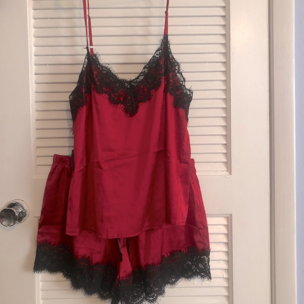 Cute Two-piece silky red lingerie/sleepwear set